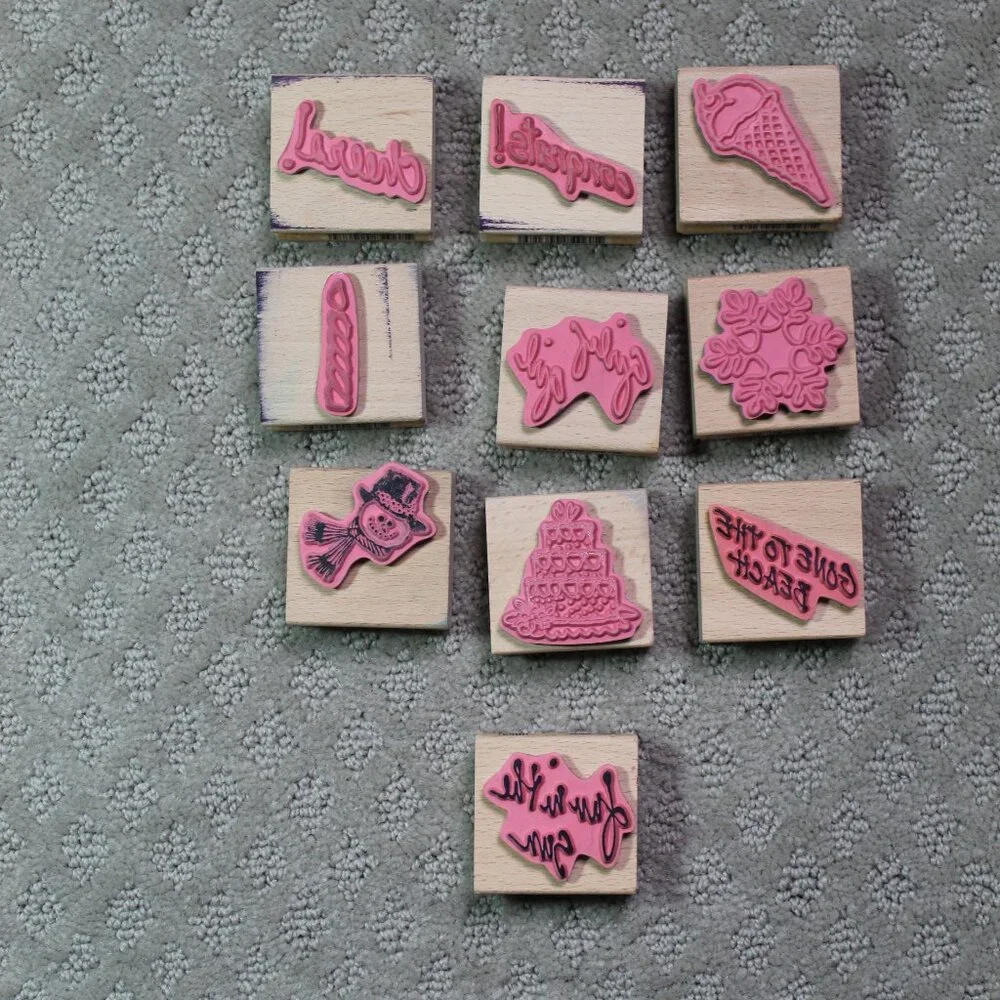 Lot of 10 VAP! Scrap Good Preowned Seasonal Themed Wood Mounted Stamps